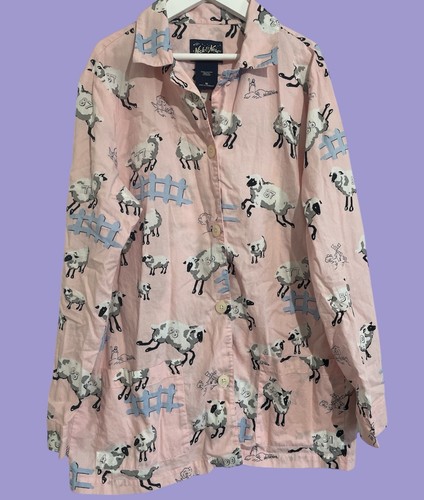 Nick & Nora Bo Peep Counting Sheep Pink Pajama Top Pocket Shirt Size M