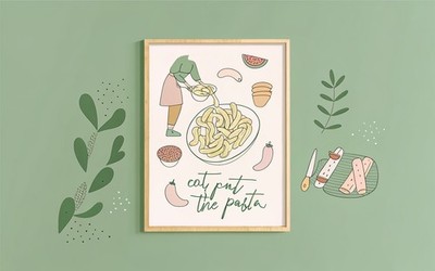 Eat the Pasta italienische Zutaten bunte Galerie Retro Küche Dekor 0 Kunst Pr