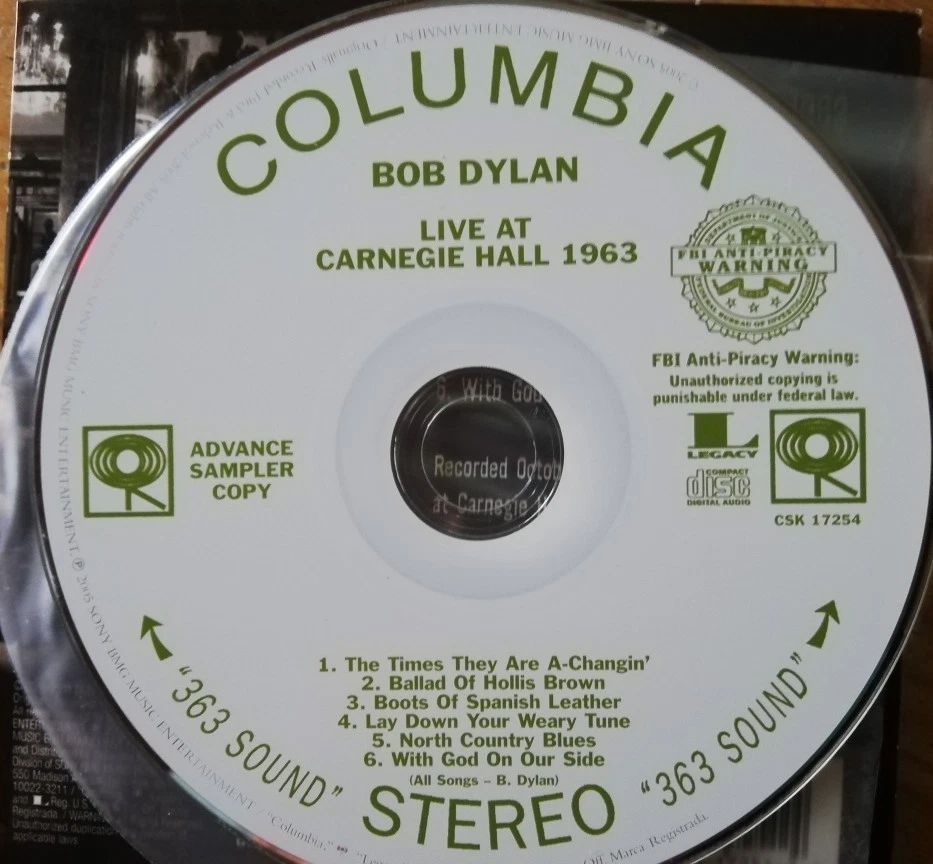 Bob Dylan   Live At Carnegie Hall 1963   Rare Live CD  Promo - Bild 3 von 3