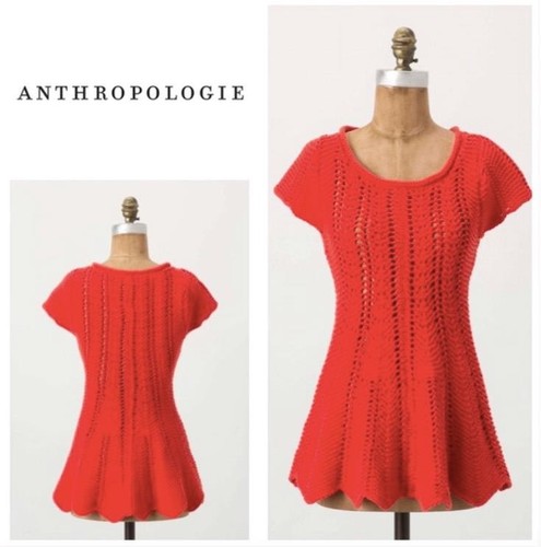 Anthropologie Rosie Neira Tangerine Panels Tunic Top Sweater Sz XS Scalloped Hem