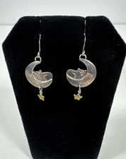 Far Fetched Sterling Mixed Metals Cat, Moon, And Stars Dangle Earrings