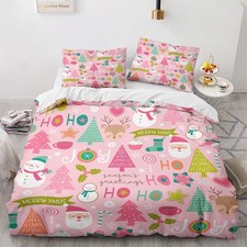 Pink Christmas Duvet Cover Full Size Set - Girls Christmas Bedding Bedroom De...