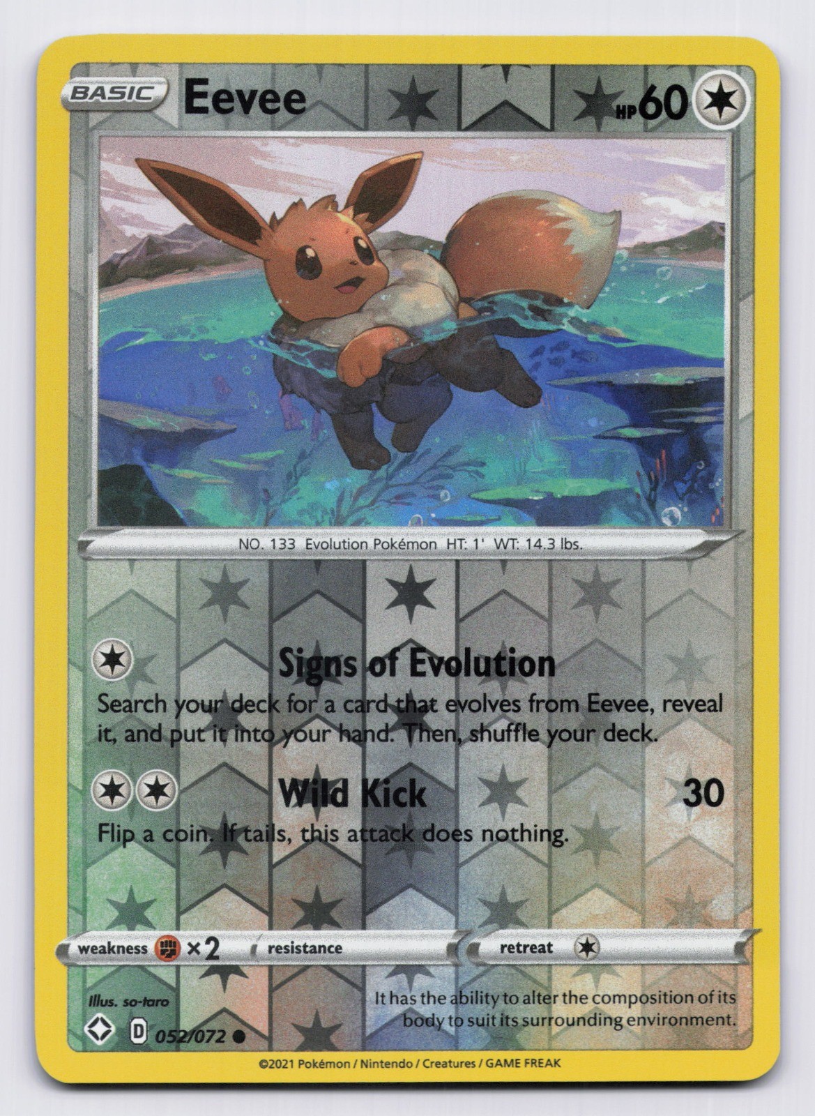 Eevee Reverse Holo Common Shining Fates 052/072 NM