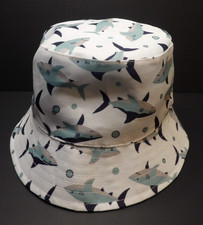 Child Bucket Hat Sharts White and Blue One Size With Solid Pale Blue inside