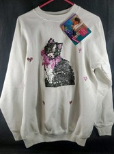 Crazy Cat Lady Sweater Cat Kitten Sz Large White 90's Design Hanes 1992 New