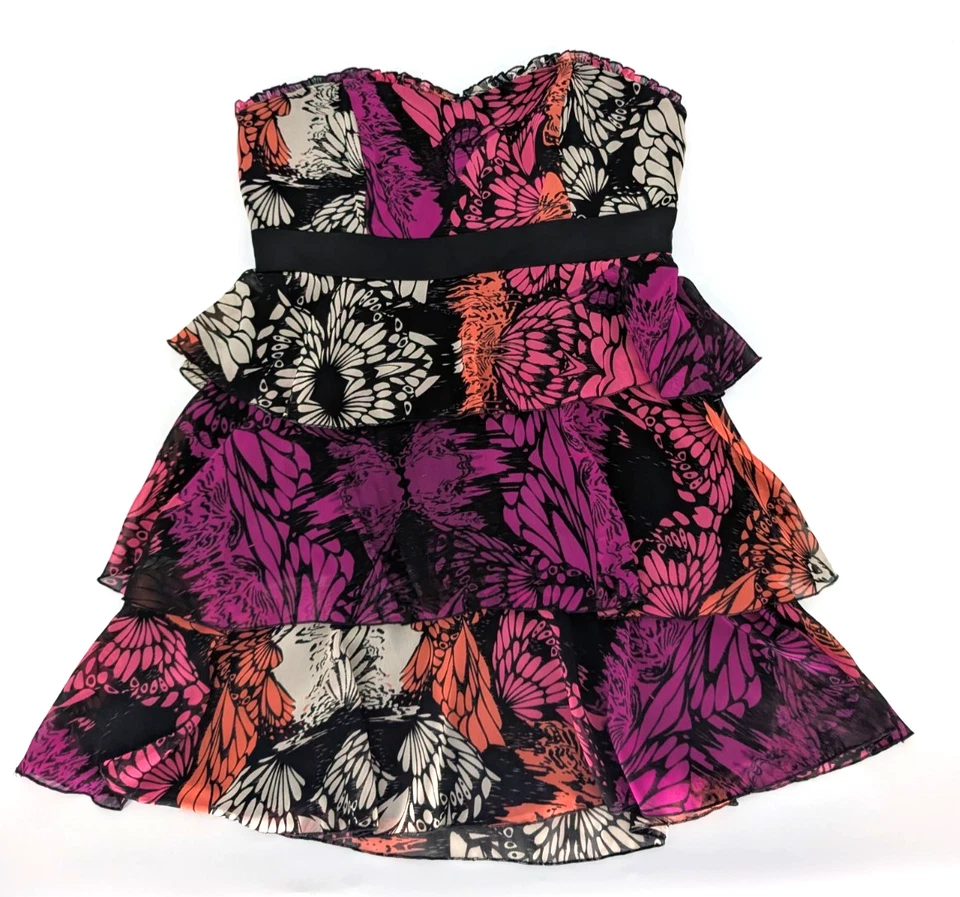 Vestido Forever 21 De Colección Y2K Estampado Mariposa Gasa Volantes en Niveles Hada Glamour Grande Foto 2 de 4