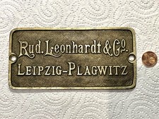 Altes Maschinen Schild  Messing massiv Rud. Leonhardt Leipzig antik und Original