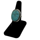 Vintage Kingman Oval Turquoise Sterling Silver Ring Size 7.5 925 Statement Piece