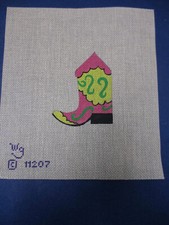 Whimsy  Grace Handpainted Needlepoint Canvas Pink and Yellow Cowboy Boot