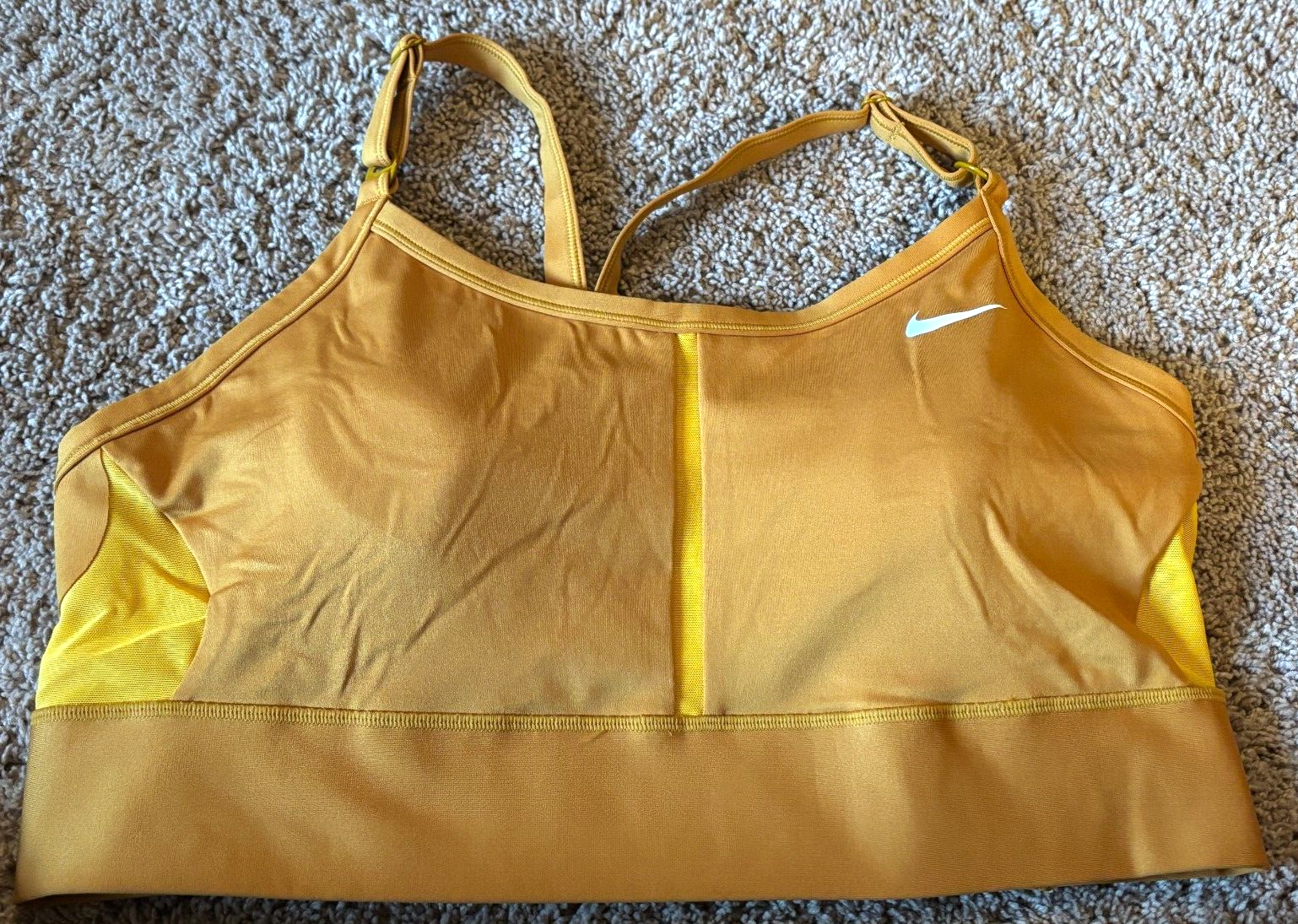 Nike Sports Bra Dri Fit Indy Swoosh Yellow Padded Size Womens 1X NEW-image