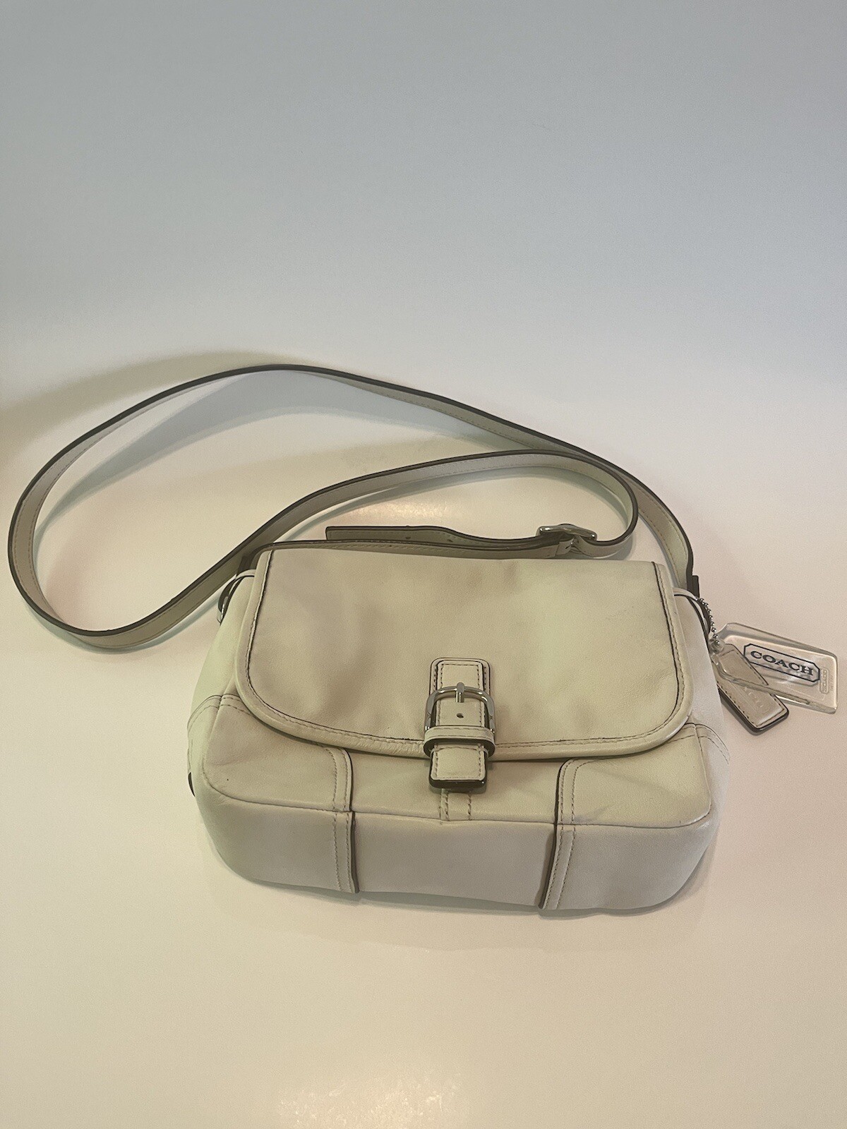 COACH Hadley Off White Leather Field Purse with Silver Accents  