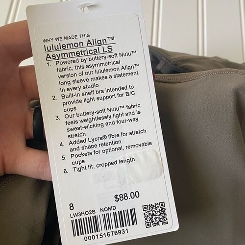 Lululemon | Align asymmetrisches Langarmshirt für Damen Größe 8 neu mit Etikett Farbe: Nomade - Bild 6 von 8