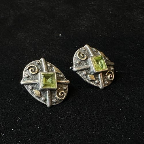 0.925 Sterling Silver 17 in. Necklace and Earring set Green & Orange Rhinestones - Picture 5 of 8