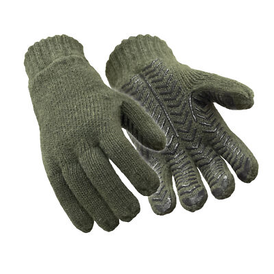 RefrigiWear Fleece Lined Insulated 100% Ragg Wool Grip Gloves, Green