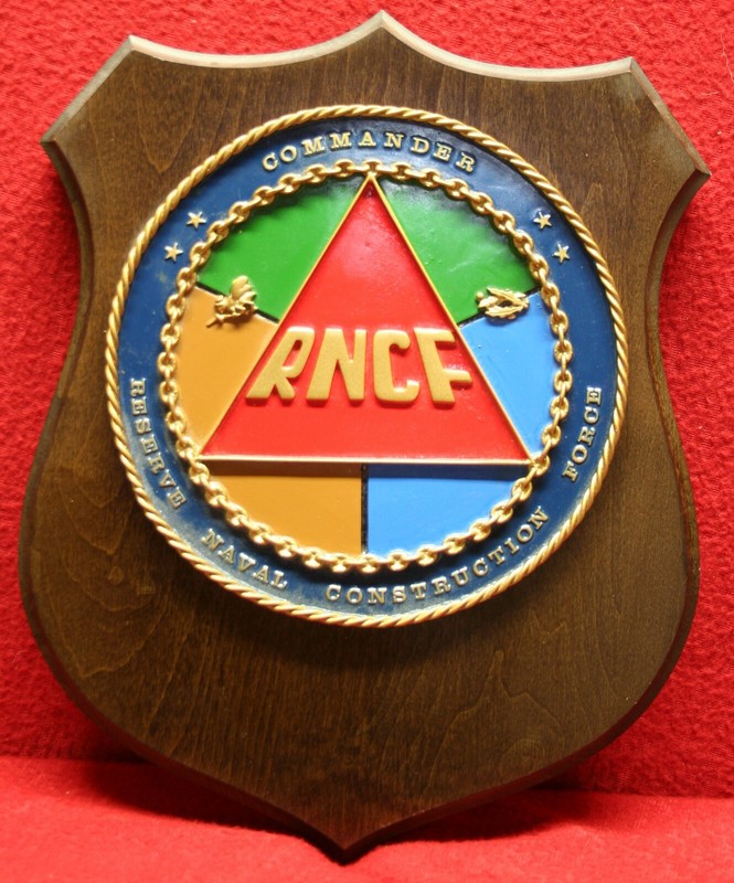 COMMANDER Reserve Naval Construction Force RNCF Insignia on Hardwood Plaque