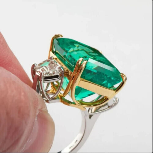 Anillo para mujer corte cojín verde creado en laboratorio esmeralda con diseño simple - Imagen 3 de 8