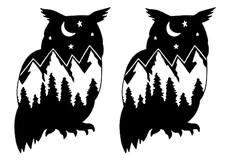 Owl Mountain Scene Two 6" Black Vinyl Decals Car Truck Window Tablet Mailbox