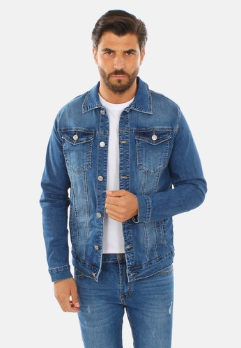 Giubbotto di Jeans Uomo Leggero Giacca Denim Moto Giubbino Elasticizzato |  eBay