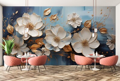 3D White Flower G3771 Wallpaper Wall Murals Removable Self-adhesive Honey