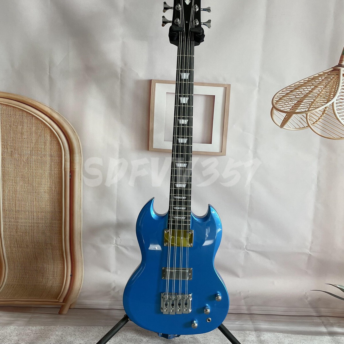 Factory 8String SG Blue Electric Bass Guitar Chrome Hardware Factory 8String SG Blue Electric Bass Guitar Chrome Hardware