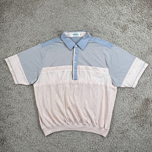 OLEG CASSINI Pink Blue Short Sleeve Collared Polo Shirt Mens XXL Elastic Bottom