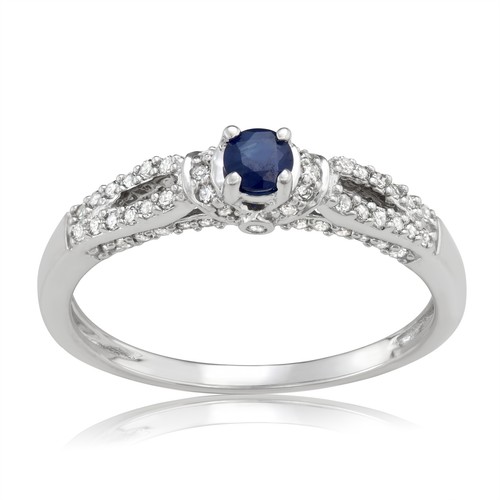 Dimaya 14K White Gold 0.50ct Sapphire and White Diamond Engagement Ring