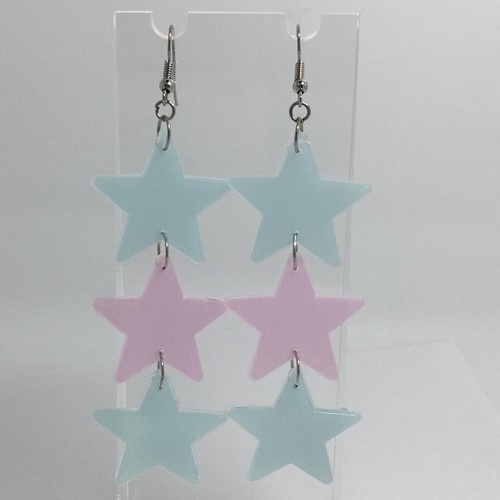 Glow in the dark star earrings , acrylic lightweight Kitsch Fun 5cm to 16cm long - Picture 3 of 90