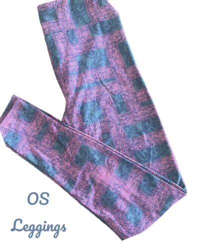 NEW LuLaRoe OS Leggings- Beautiful Pink Design w/ Grey Paisley - Picture 1 of 1