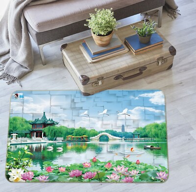 3D White bridge Lotus ZHUA174 Game Non Slip Rug Mat Photo Carpet Zoe