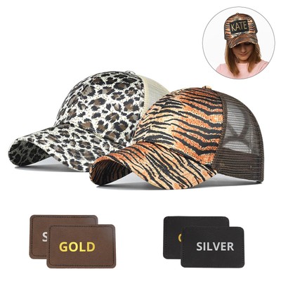 2er Set Baseball Caps Leopard & Tiger Print + 4 selbstklebende Aufkleber