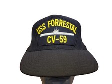 Vintage USS Forrestal CV-59 Snapback Cap Hat US Navy FID Blue Made In USA