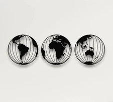 DEKADRON Metal World Map Wall Art, 3 World Map Globes, Metal Wall Decor, Home...