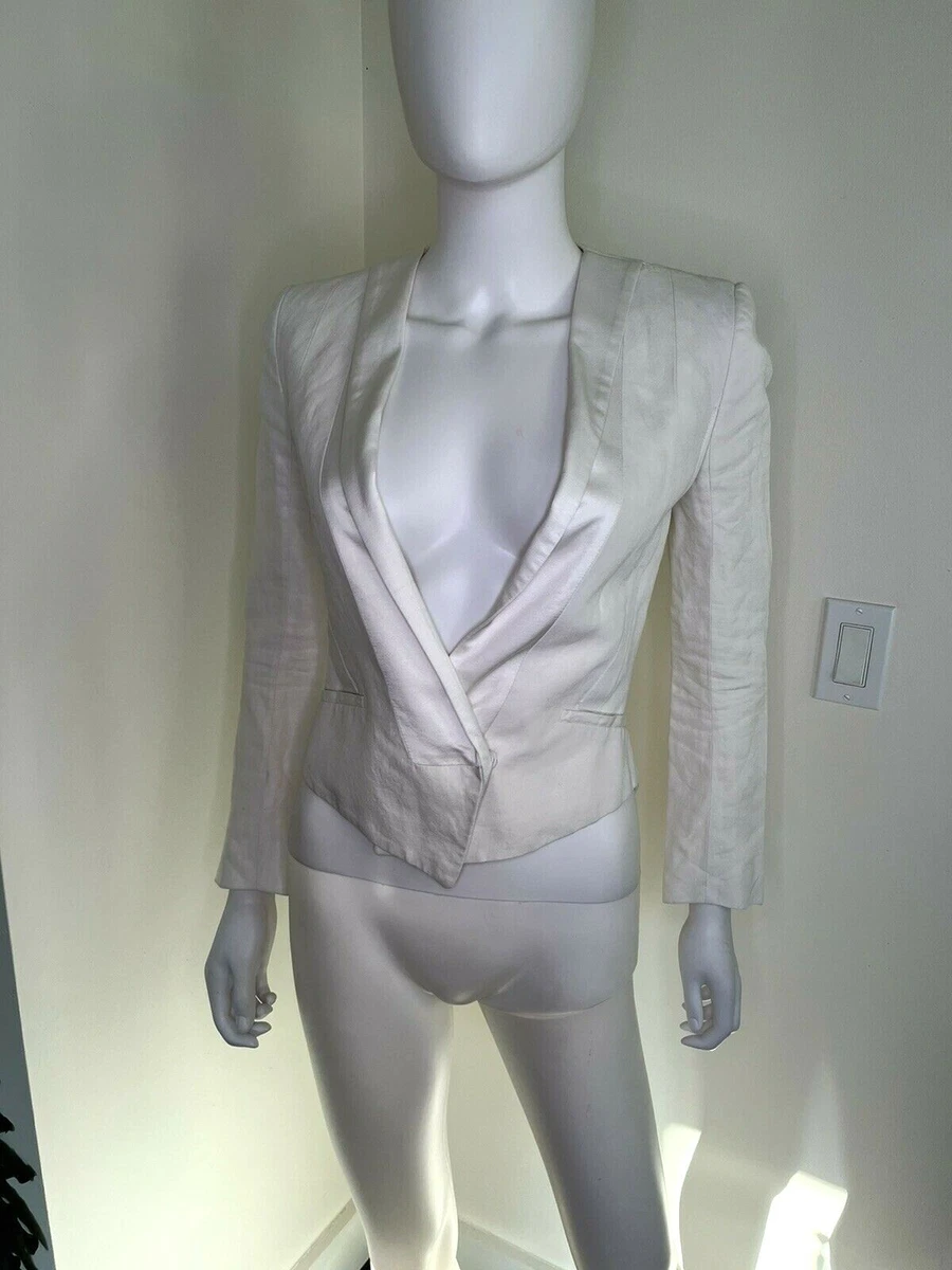 Haider Ackermann 34/ XS/0 White Linen Blend Cropped White Tuxedo Blazer  Jacket