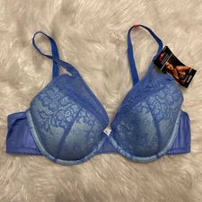 Maidenform 36C Bra Blue Lace Plunge Underwire Back Closure NEW
