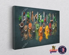 Herbs and Spices for Cooking on Dark Background Picture, Image Art Canvas Decor