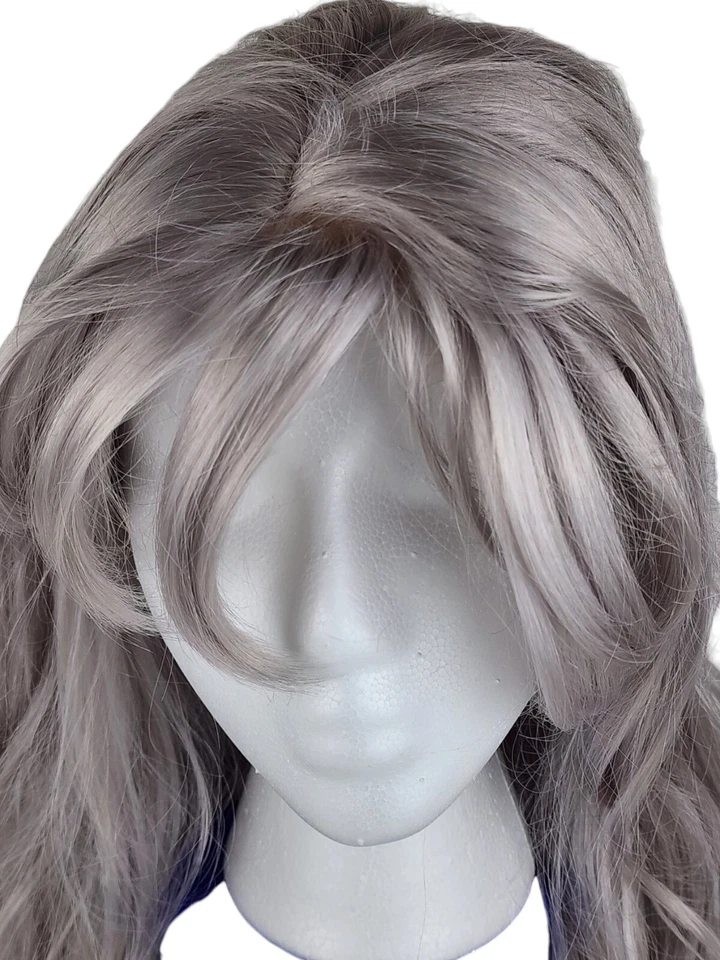 Sepia Straight Curly Gray Silky Wig, Long Layered, Bangs Cosplay 27”L - Image 2 of 4
