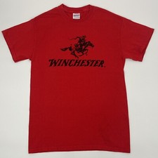 Winchester Red T-Shirt - Rifle Gun Ammo Hunting Tee - Mens Small EUC