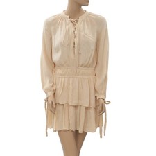 Free People Lace Up Tunic Mini Dress Ruffle Long Sleeve Cotton XS New 203991