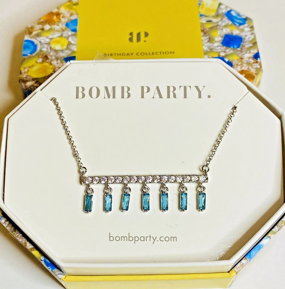 Collar Bomb Party Noviembre Cumpleaños 2023 "Fringed Shimmer" RBP4363 Azul Suizo Foto 4 de 4