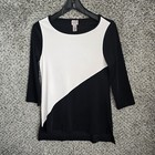 Chicos Easywear Top Womens 0 US Small Beige Black Scoop Neck Blouse Ladies