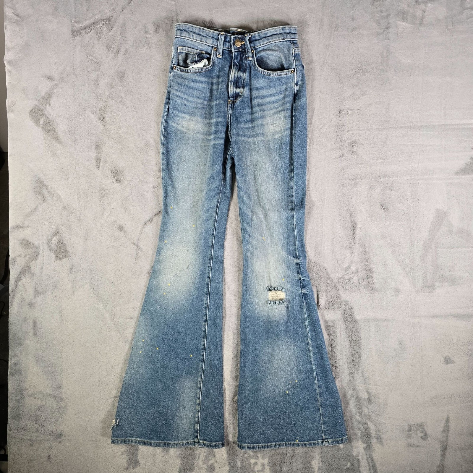 Lee Women's 2010s Thrashed Flare Leg Paint-Speck Stretch Denim Jeans 24x31