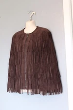 BCBG Max Azria Mahogany Marko Fringed Cape Jacket XXS Faux Vegan Suede Zip Up