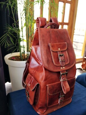 Genuine Laptop Men's New Vintage Brown Rucksack Backpack Leather Bag