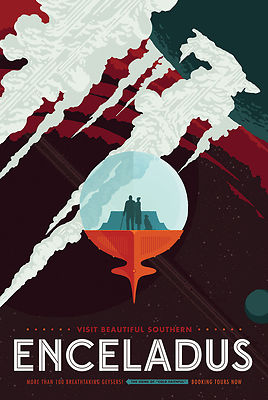 NASA JPL Space Travel Poster Enceladus More than 100 Geysers Cassini Large Art