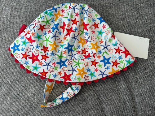 Starfish Beach Bow White Flower Blue Red Bucket Sun Hat Summer Handmade NEW 6-12 - 第 2/2 張圖片