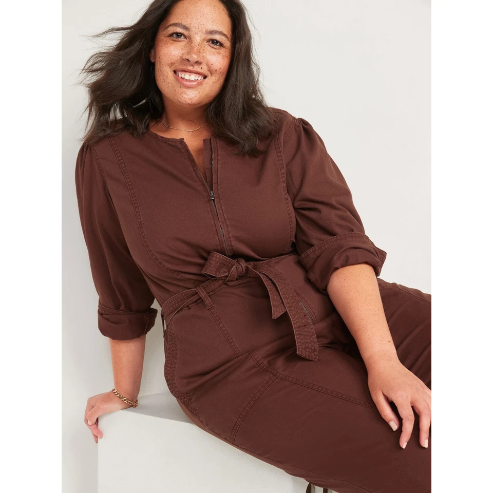 旧海军短实用连身裤尺寸 4X 长袖拉链棕色缺失腰带新品 — 第 3/4 张图片