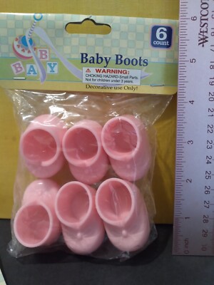 Pink Baby Boots Booties Cake Toppers Shower 6 ct NIP Party Favors