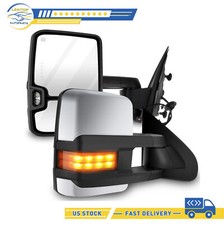 Chrome Power Heated Led Signal Side Towing Mirrors For 2014-2018 Chevy Gmc Pair