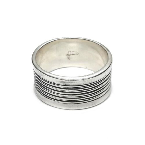 Oryginalny pierścionek ze srebra szterlingowego unisex taśma o szerokości 10 mm solidny oznaczony 925 ręcznie robiony - Zdjęcie 1 z 5