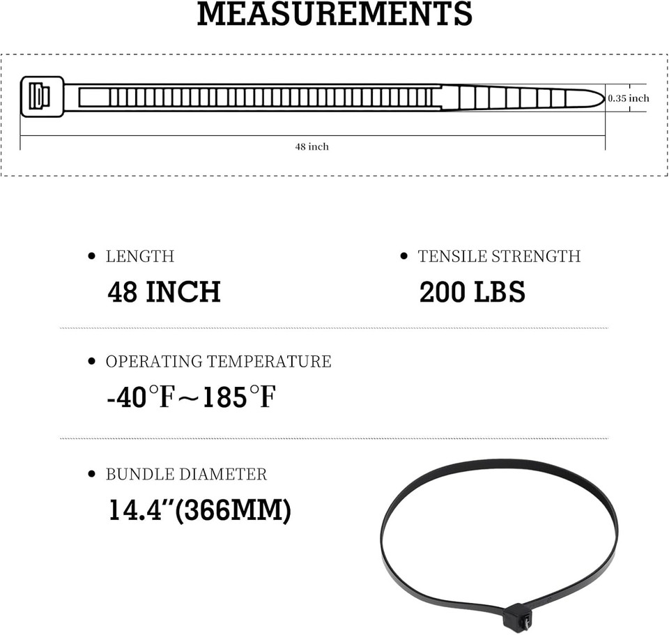 Extra Long Zip Ties Heavy Duty Outdoor, Premium Black 48 inch Large Zip ...
